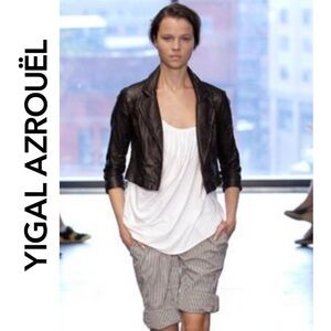 Authentic Yigal Azrouel black cropped leather jacket in black, size S